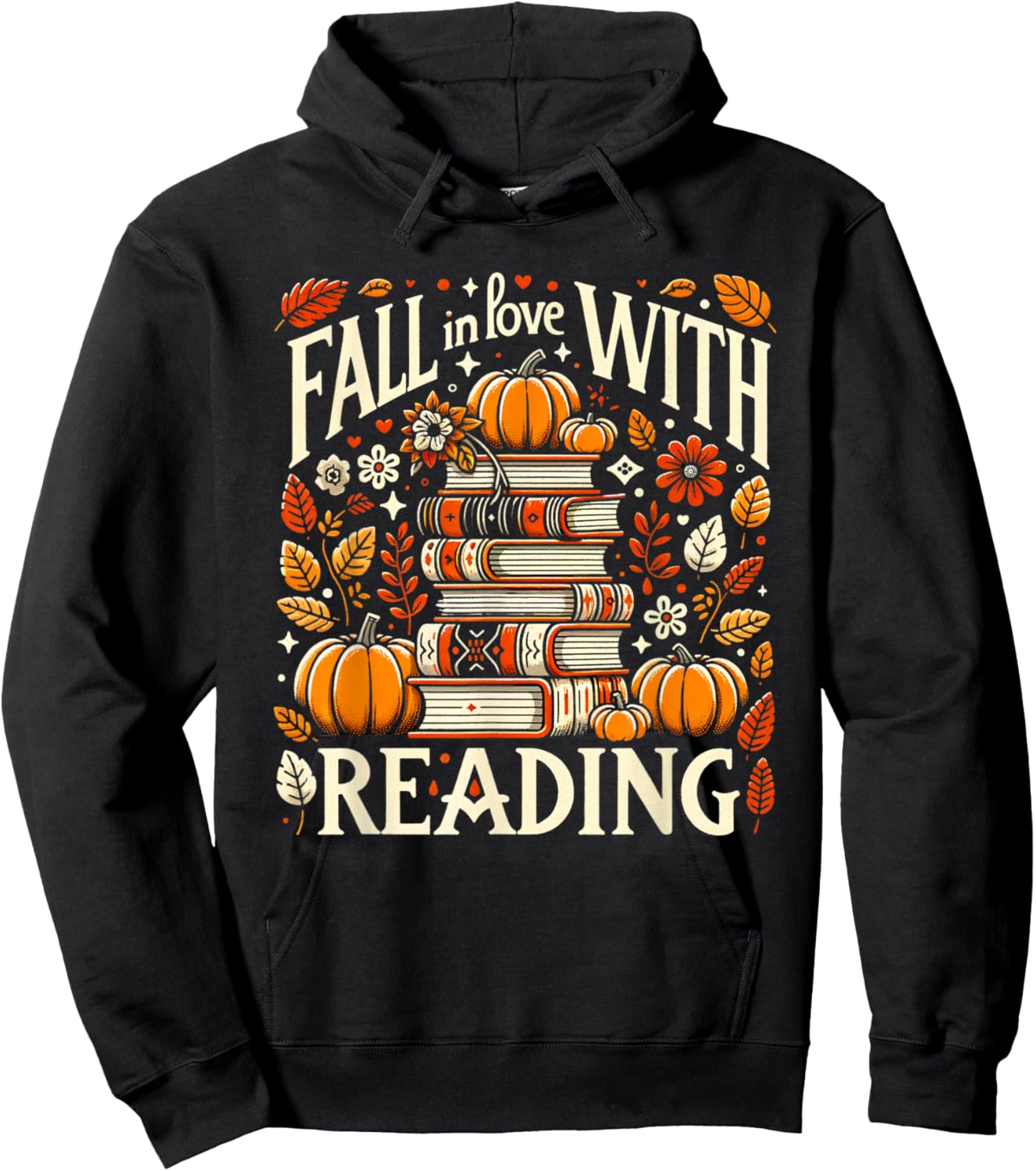 Fall In Love With Reading Book Autumn Pumpkins And Teachers Hoodie - Hoodie | Black