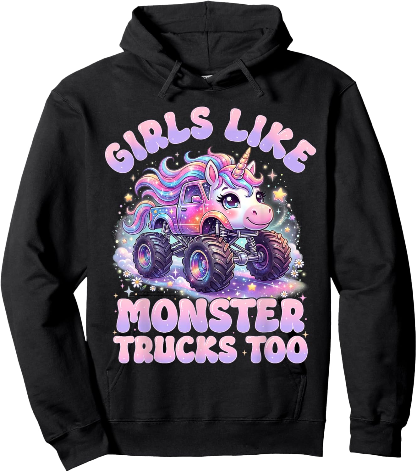 Girls Like Monster Trucks Too Cute Unicorn Monster Truck Hoodie - Hoodie | Black