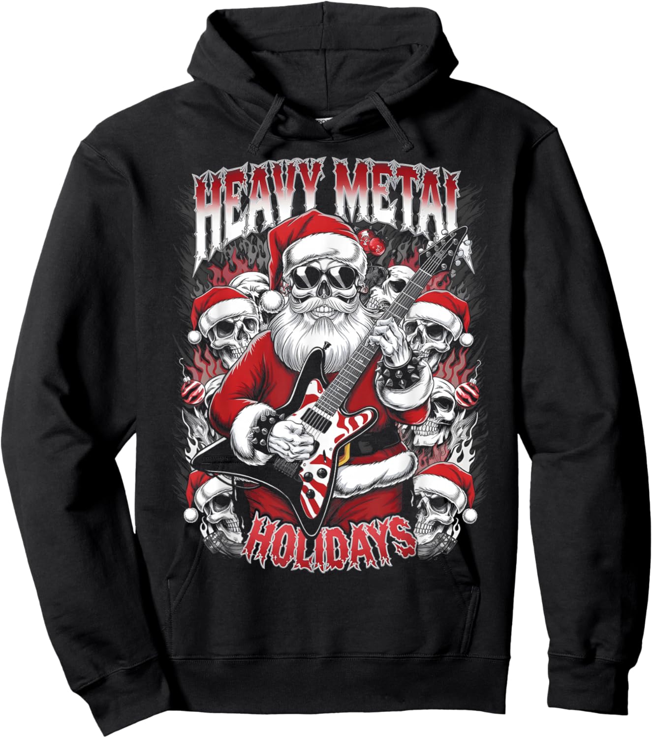 Heavy Metal Holidays Christmas Santa Metalhead Guitarist Hoodie - Hoodie | Black