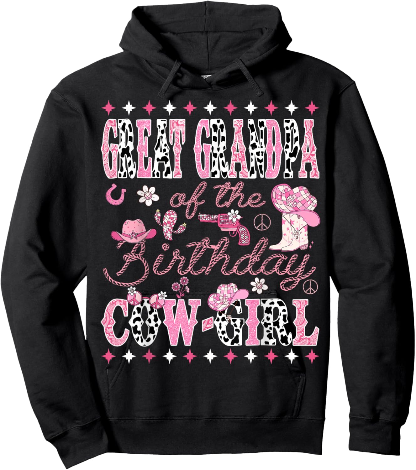 Great Grandpa Of The Birthday Cow Girl Rodeo Great Grandpa Hoodie - Hoodie | Black