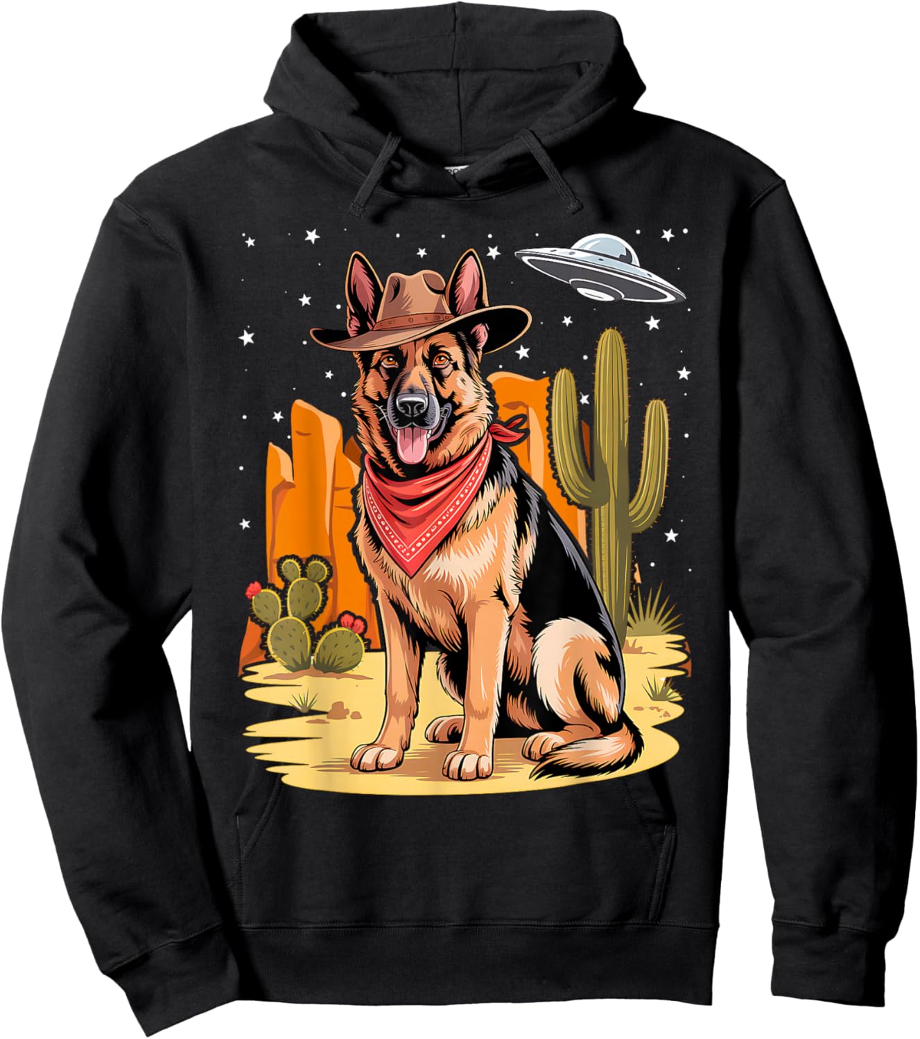 Western German Shepherd UFO Dog Alien Cowboy GSD Ranch Hoodie - Hoodie | Black
