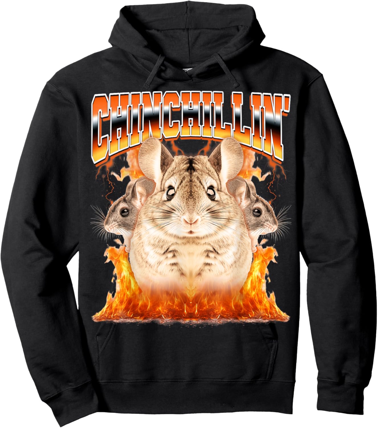 Chinchillin' Chinchilla Pet Chinchilla Lover 90s Bootleg Hoodie - Hoodie | Black