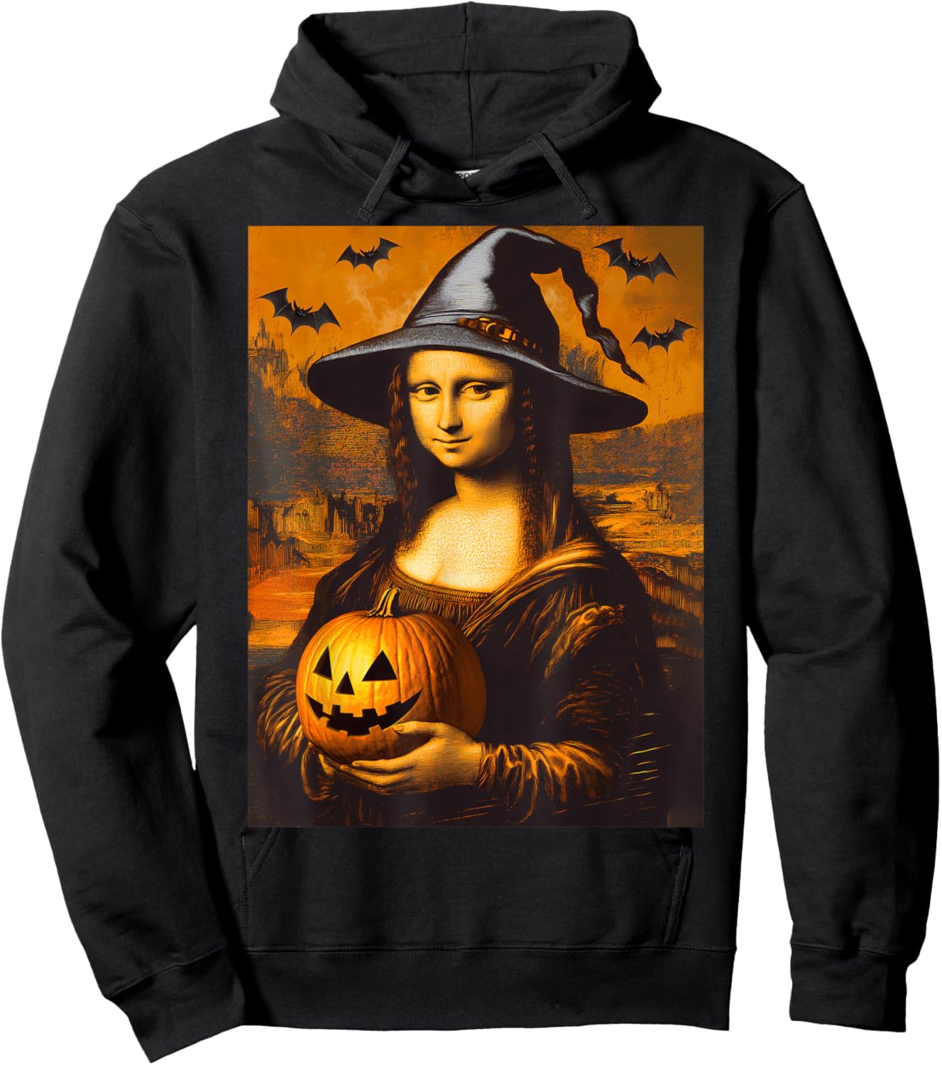 Scary Halloween Horror Mona Lisa Art Spooky Pumpkin Painting Hoodie - Hoodie | Black