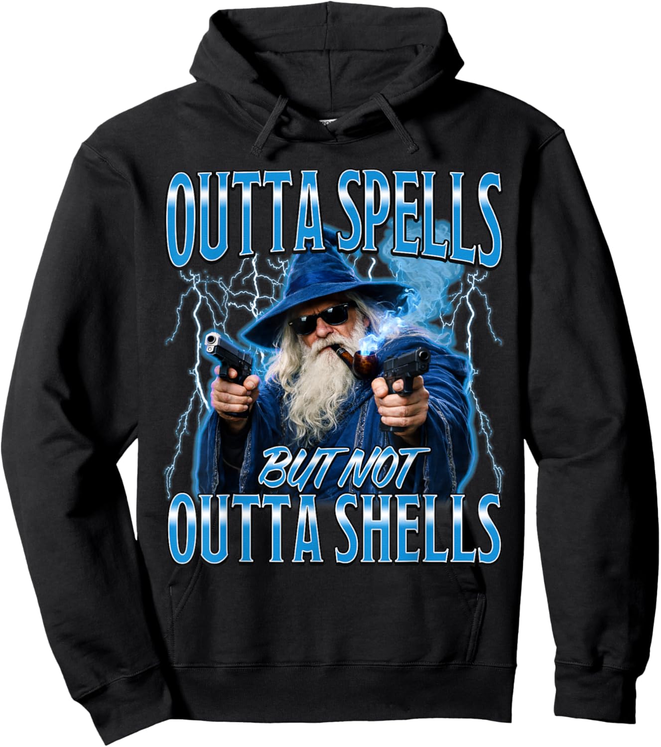 Outta Spells But Not Outta Shells Funny Fantasy Wizard Meme Hoodie - Hoodie | Black