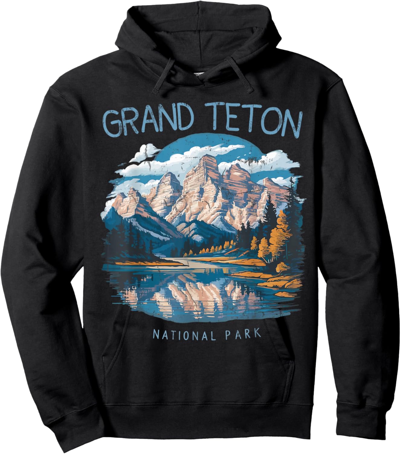 Grand Teton Retro US Wyoming Jackson Hole Lake Vintage Parks Hoodie - Hoodie | Black