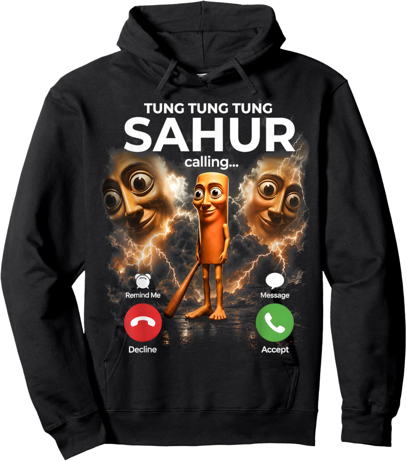 Tung Sahur Calling Funny Meme Brainrot Joke Gifts Boys Kids Hoodie - Hoodie | Black
