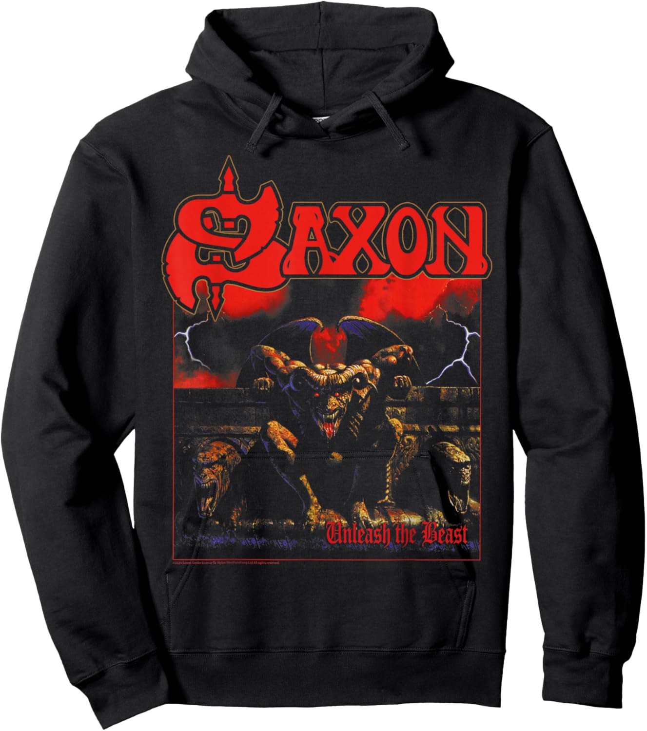Official Saxon Heavy Metal Unleash The Beast Group Retro Hoodie - Hoodie | Black
