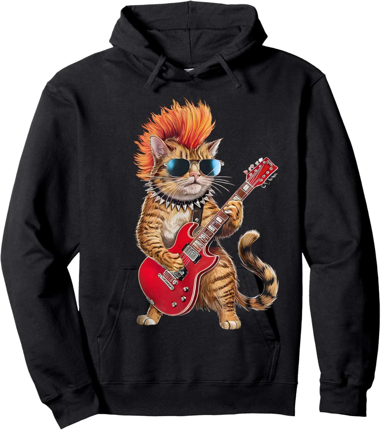 Cute Punk Cat Rock'n Roll Goth Cat Guitar Band Funny Women Kids Hoodie - Hoodie | Black