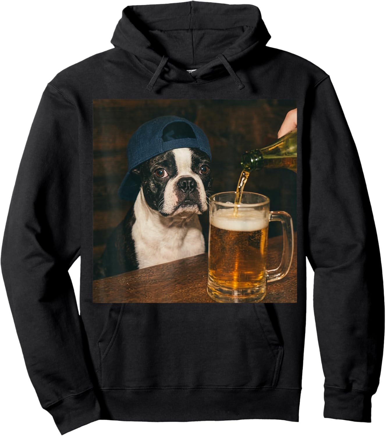 Boston Terrier Drinking Beer Funny Dog Meme Hoodie - Hoodie | Black