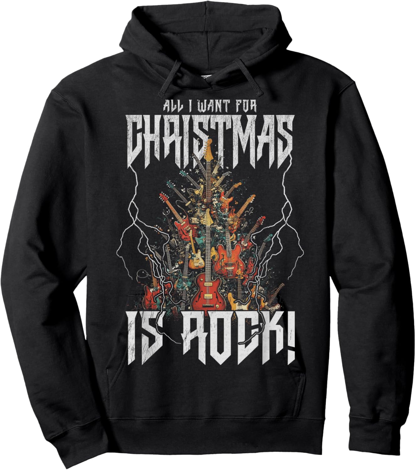 Christmas Tree Rock Guitar Tree Rock n Roll Hoodie - Hoodie | Black