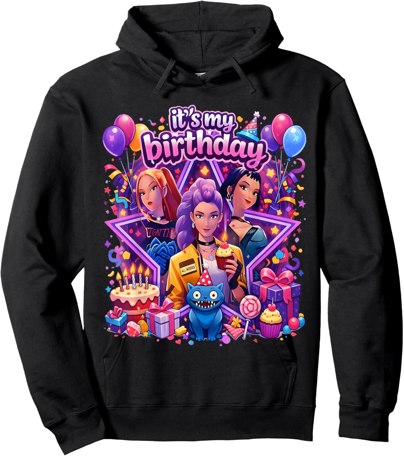 It's My Birthday Girl Cute Chibi Kpop Funny Kids Bday Hoodie - Hoodie | Black