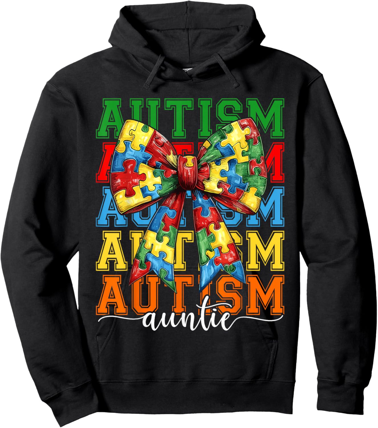 Autism Auntie Heart Coquette Bow Autism Awareness Aunt Hoodie - Hoodie | Black