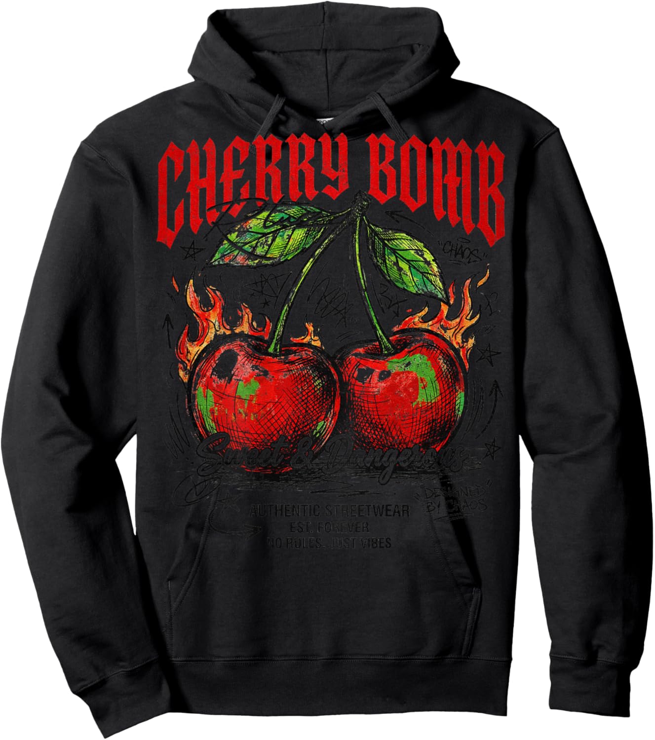 Früchte Obst Backprint Streetwear Mode Vintage Damen Herren Hoodie - Hoodie | Black