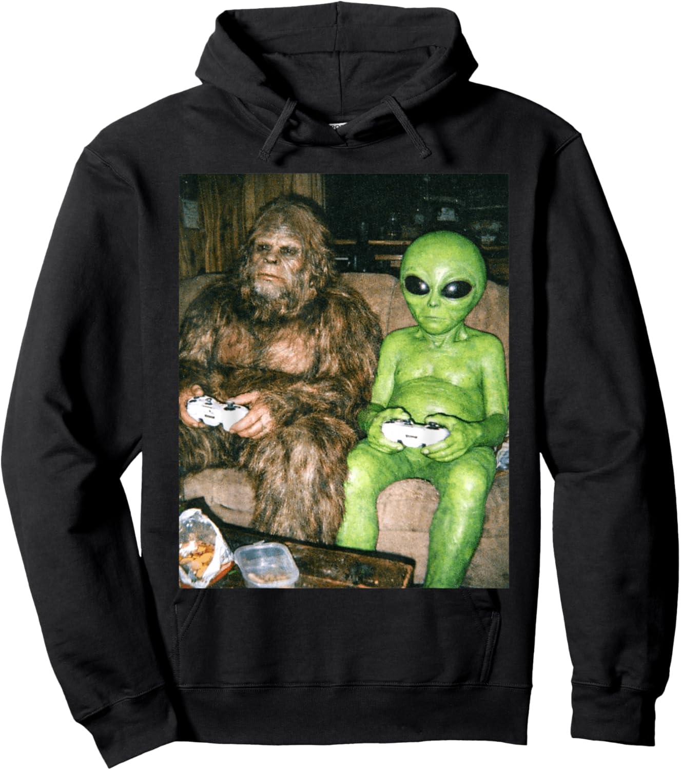 Bigfoot Alien Video Games Shirt Gaming Sasquatch Men Boys Hoodie - Hoodie | Black