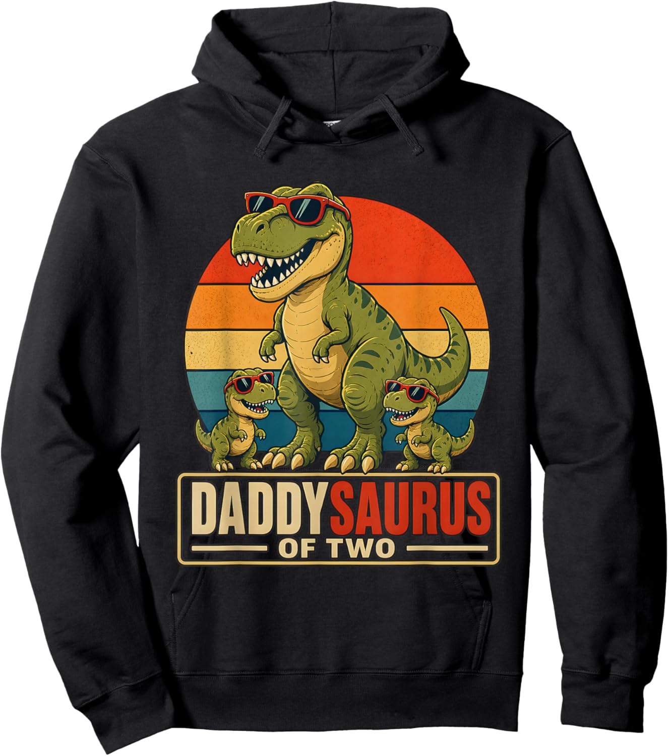 Father's Day Daddysaurus Dad of Two Dinosaur Family Hoodie - Hoodie | Black