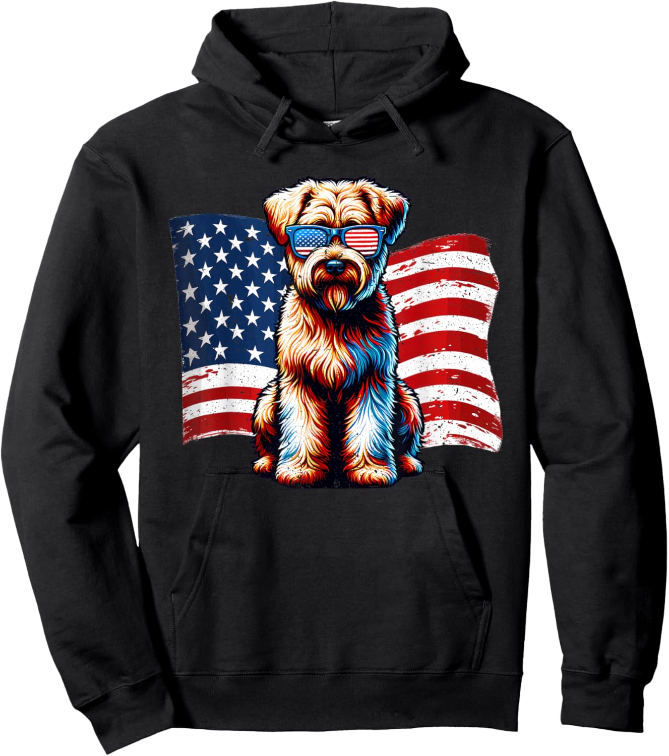 Soft coated Wheaten Terrier American Flag Patriotic Vintage Hoodie - Hoodie | Black