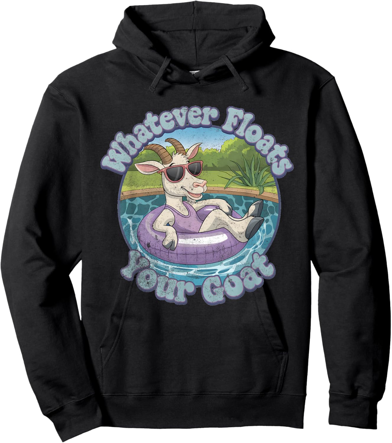 Whatever Floats Your Goat Floatie Vacation Funny Pun Retro Hoodie - Hoodie | Black