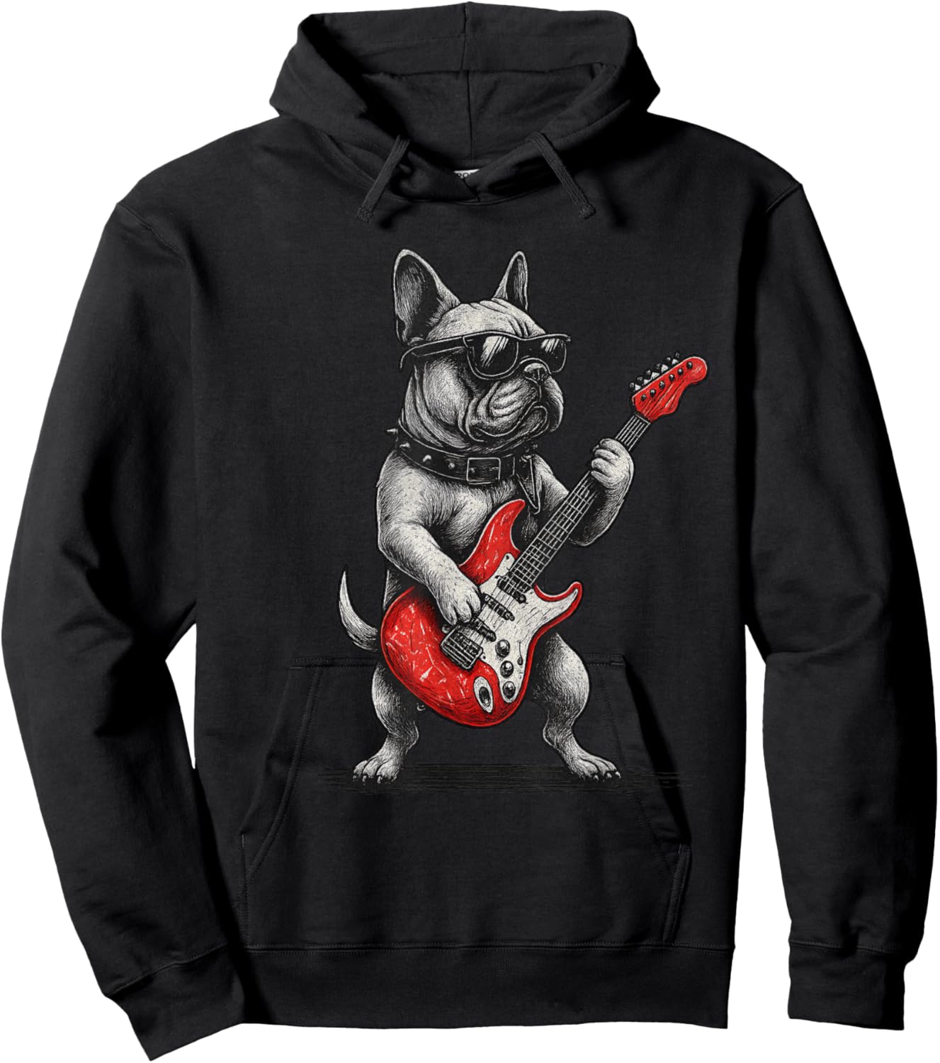 Guitare Vintage Bouledogue français Punk Hoodie - Hoodie | Black