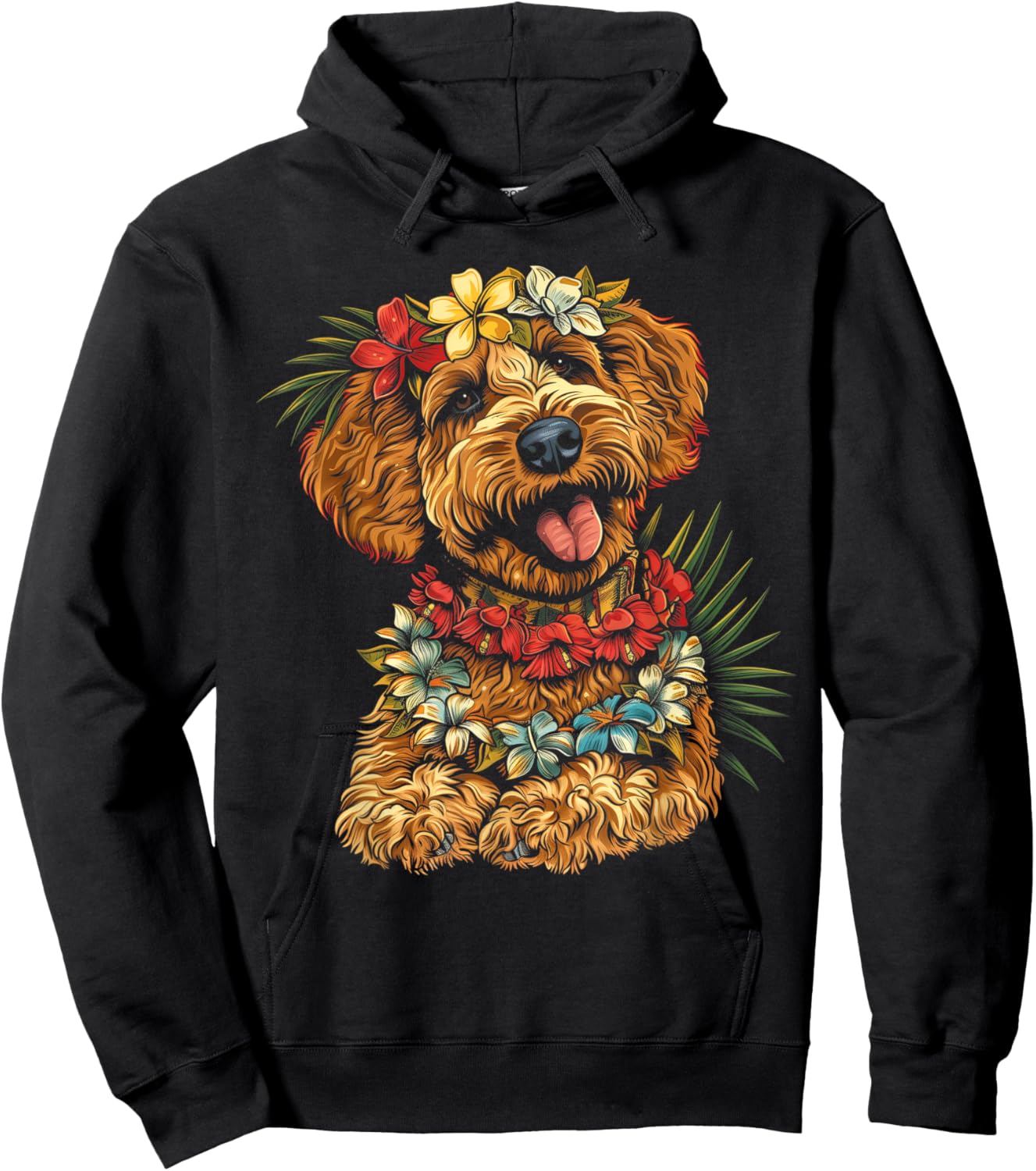Goldendoodle Hawaiian Flowers Hibiscus Funny Doodle Mom Hoodie - Hoodie | Black