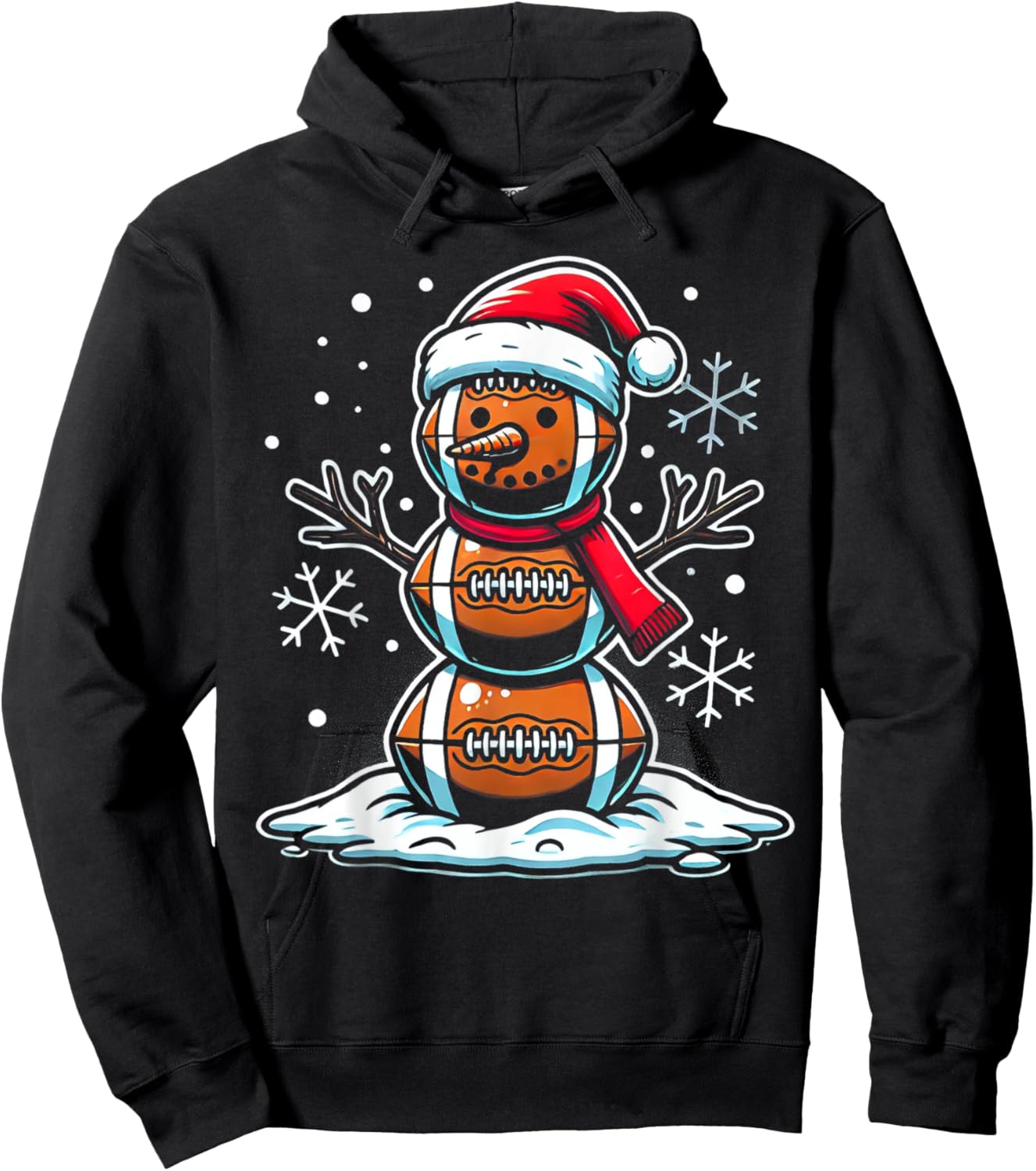 Christmas Football Snowman Holiday Sports Design Hoodie - Hoodie | Black