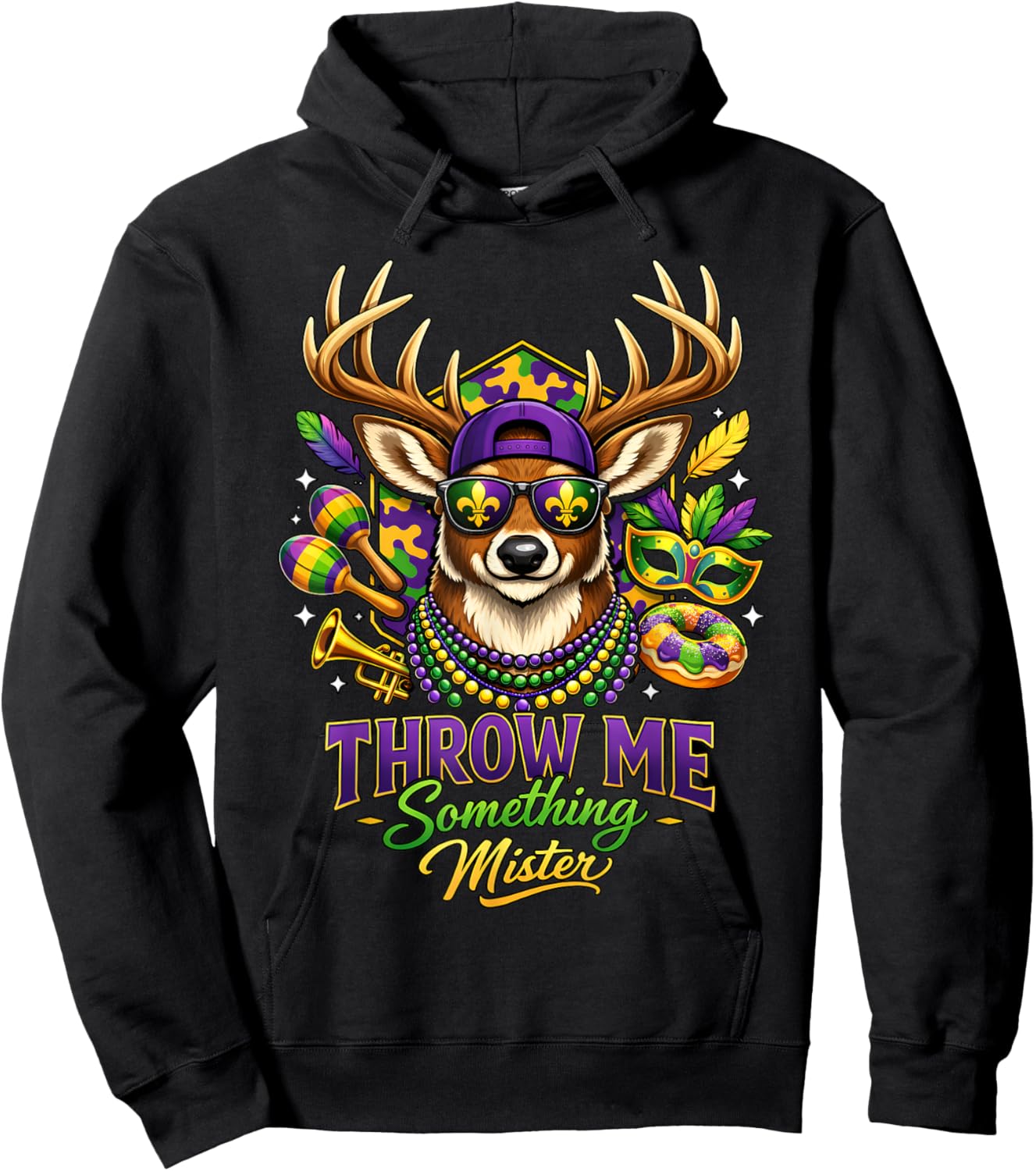 Mardi Gras Throw Me Something Mister Deer Hunting Camo Hoodie - Hoodie | Black