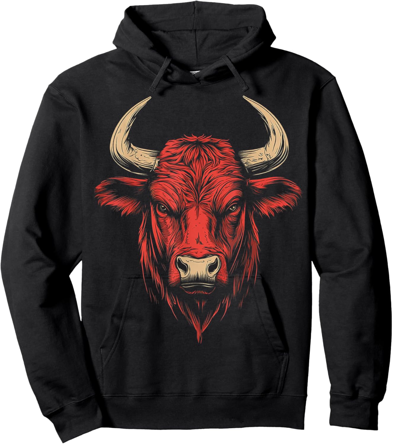 Bull Animal Motif Illustration Bull Hoodie - Hoodie | Black