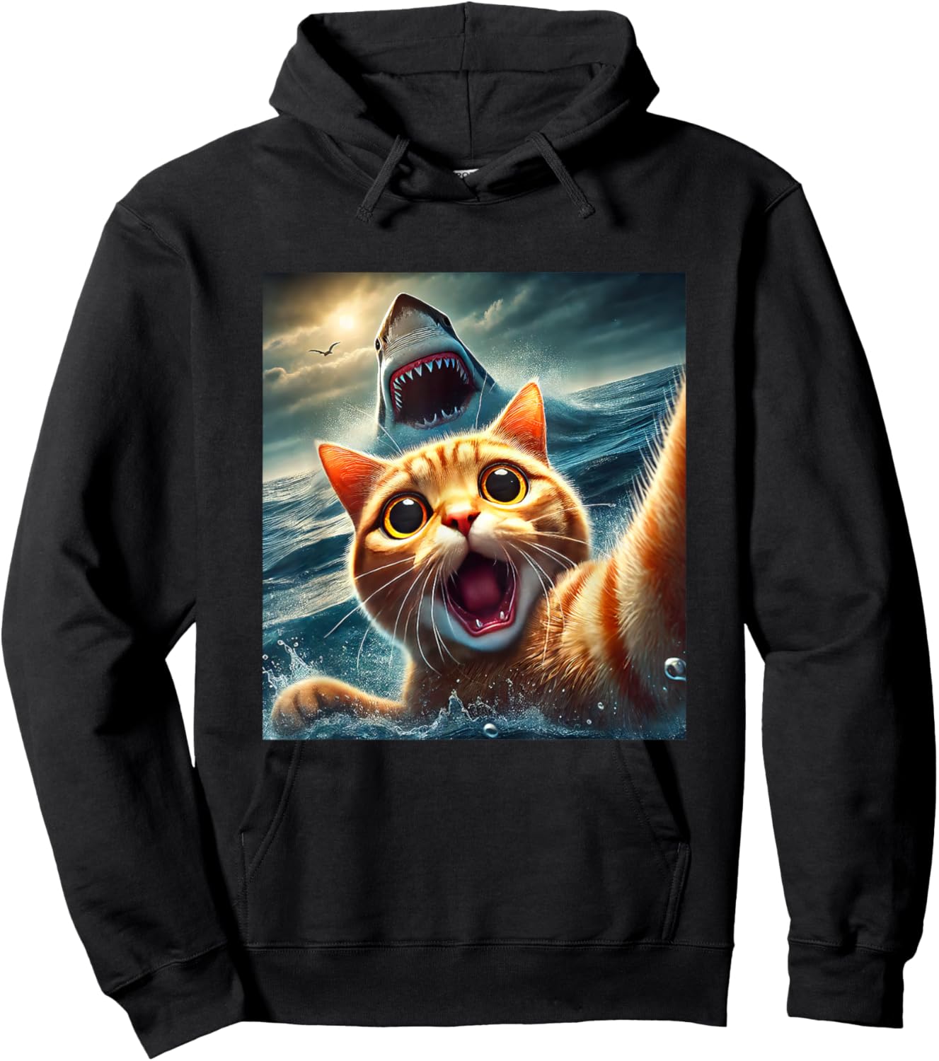 Cat Selfie With Shark Funny Hoodie - Hoodie | Black