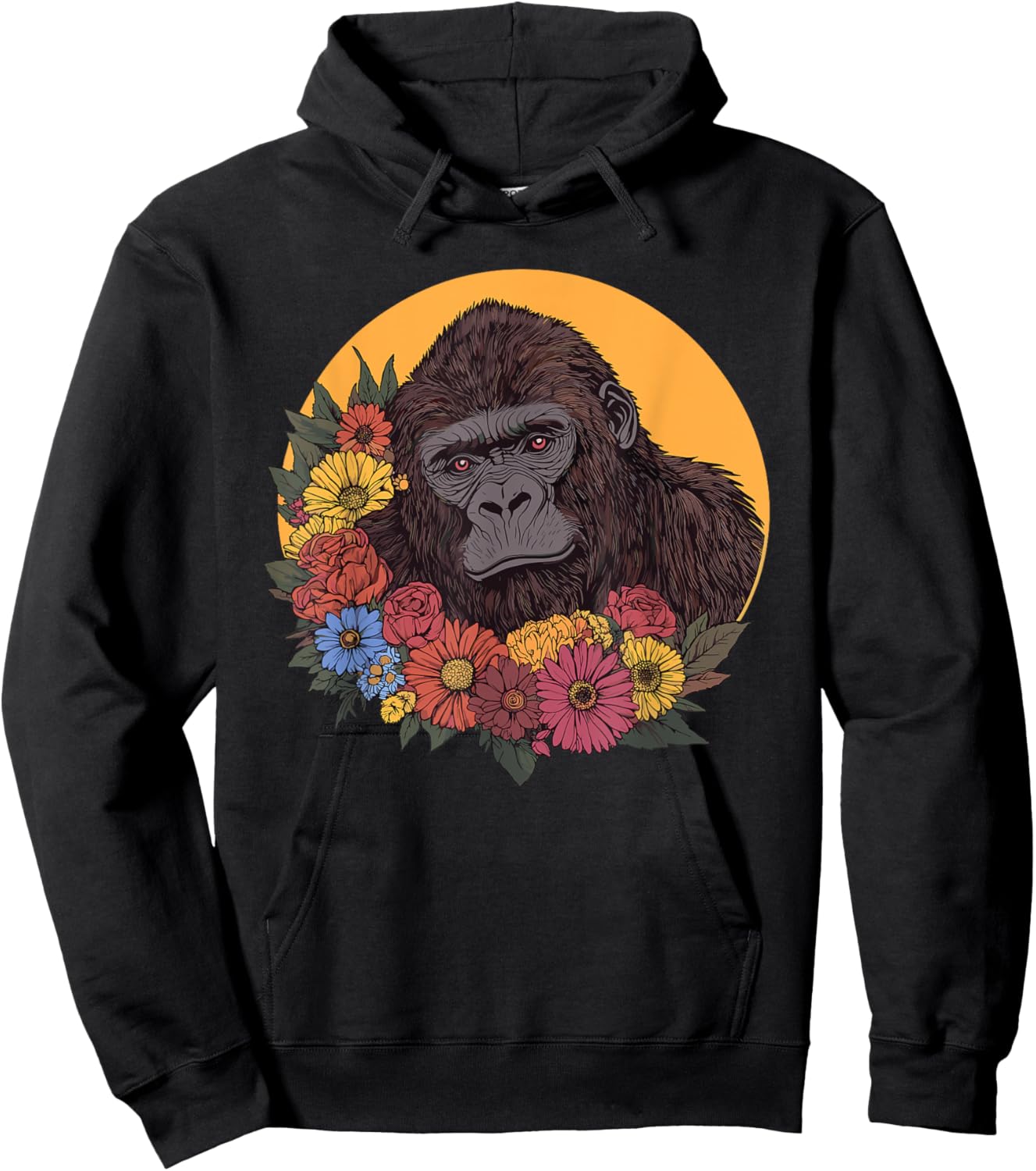 Gorilla With Flowers Illustration Hoodie - Hoodie | Black