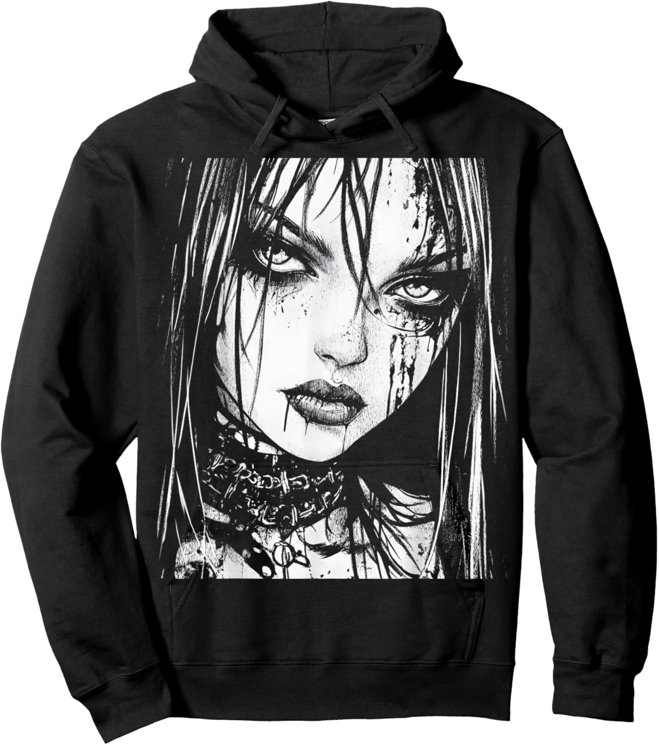 Goth Grunge Girl Waifu Demon Anime Horror Alt Aesthetic Hoodie - Hoodie | Black