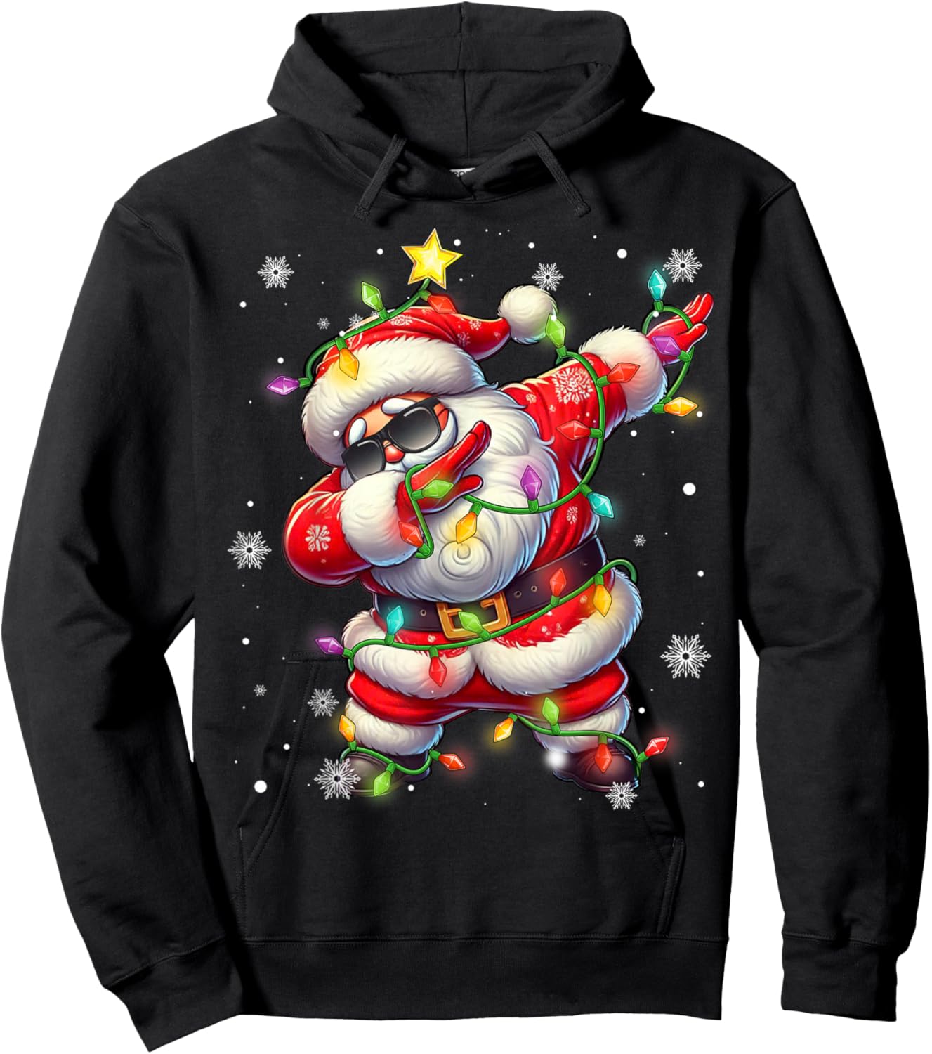 Dabbing Santa Xmas Lights Boys Men Kids Funny Christmas Hoodie - Hoodie | Black