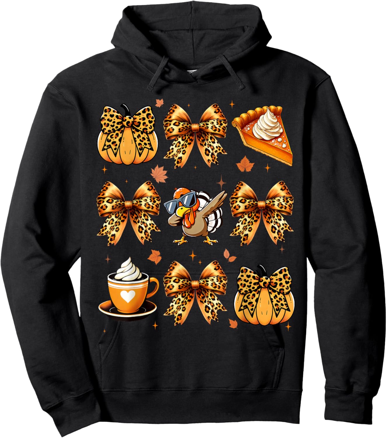 Retro Cute Coquette Bows Turkey Pumpkin Pie Thanksgiving Hoodie - Hoodie | Black