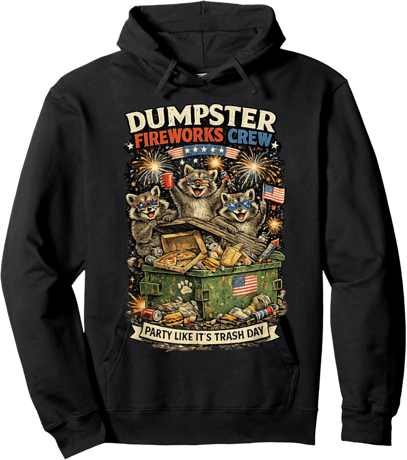 Patriotic Raccoon Dumpster Fireworks Crew July 4th Hoodie - Hoodie | Black
