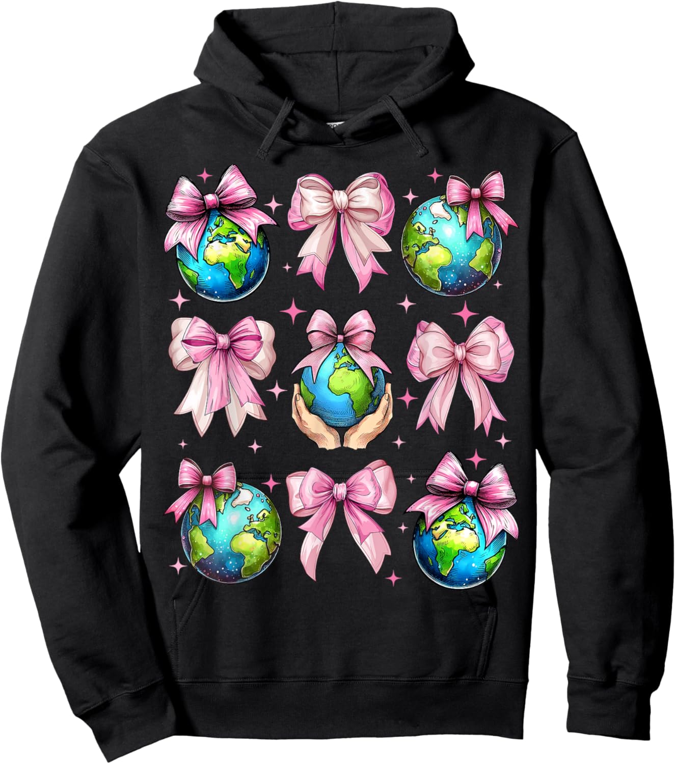 Coquette Bow Earth Day Save the Planet Earth Pink Pink Hoodie - Hoodie | Black