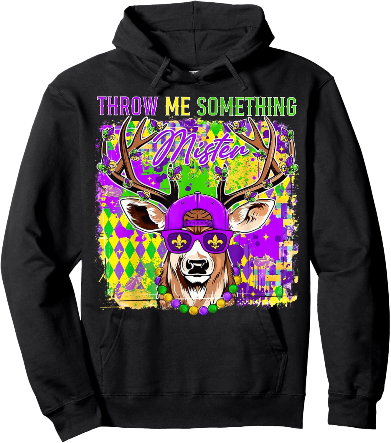 Mardi Gras Throw Me Something Mister Camo Deer Hunting Hoodie - Hoodie | Black