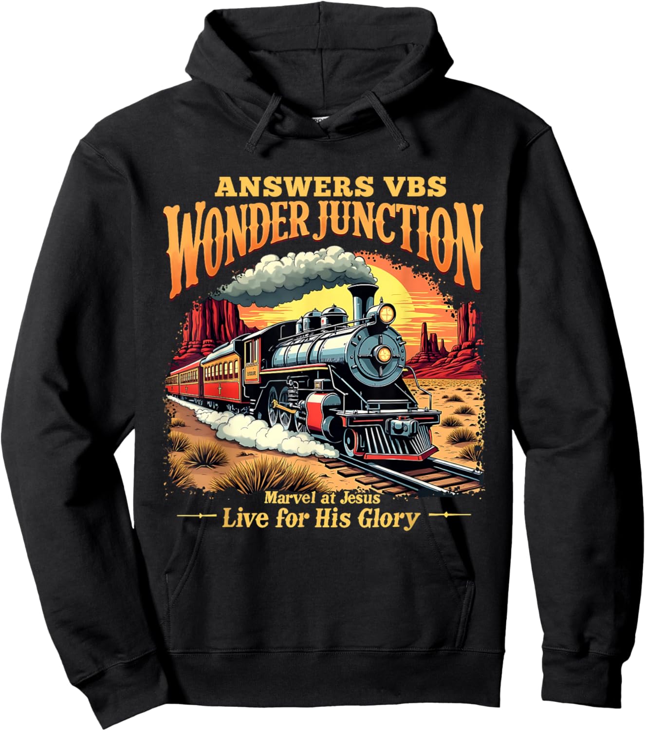 Answers VBS Wonder Junction Christian Train Theme Design Hoodie - Hoodie | Black