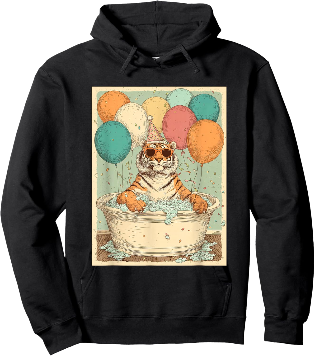 Tiger Birthday Party Balloons Bathtub Art Print Hoodie - Hoodie | Black