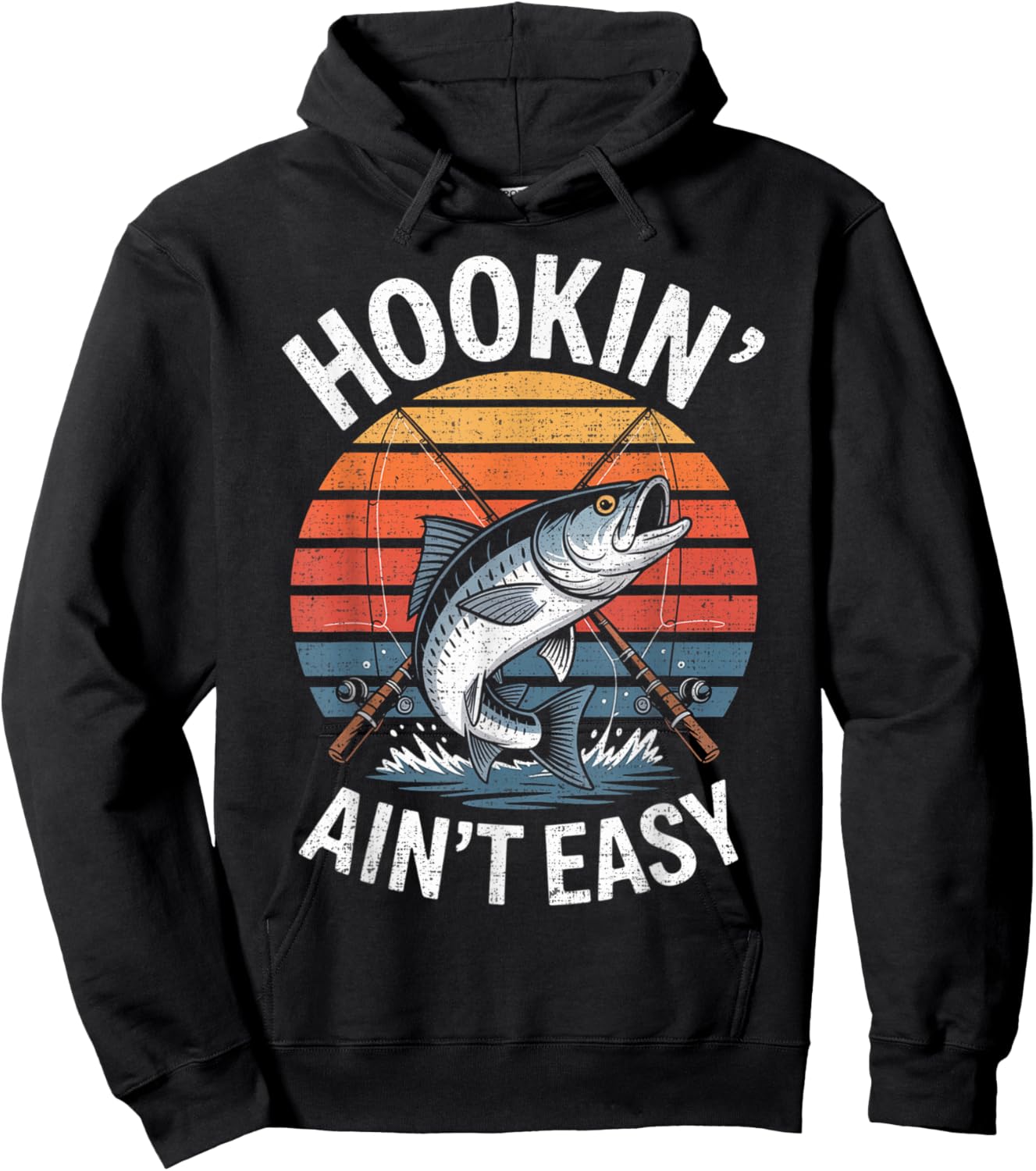 Funny Fishing Vintage Hookin' Ain't Easy Fisherman Hoodie - Hoodie | Black