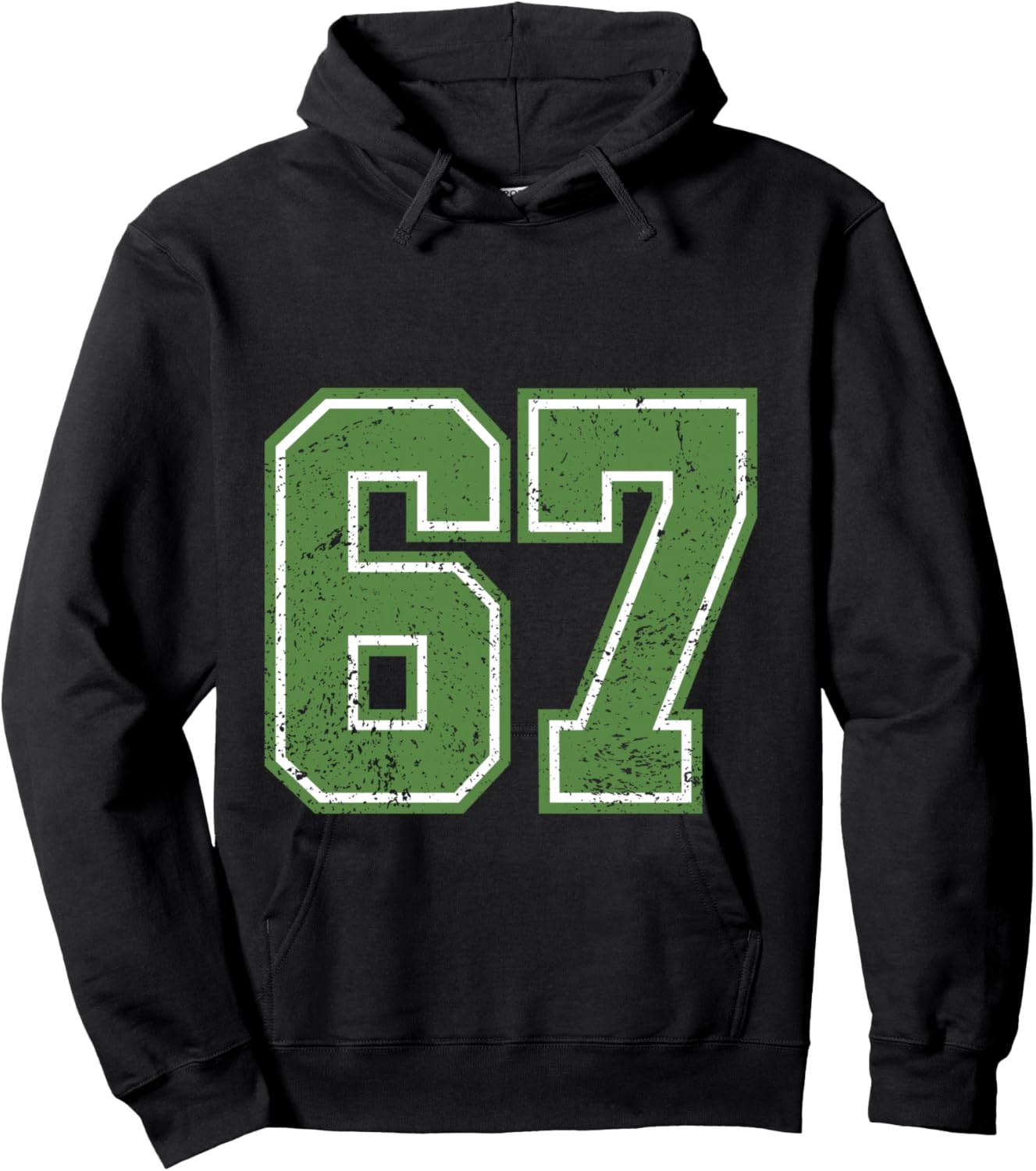 Green Grunge Six Seven Funny 67 Meme Number Varsity Birthday Hoodie - Hoodie | Black