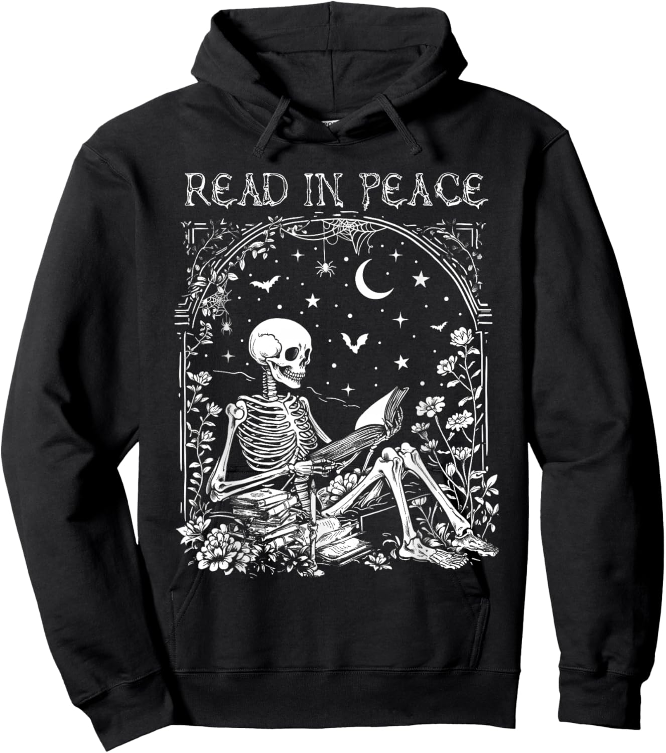 Read In Peace Skeleton Reading Teacher Spooky Halloween Hoodie - Hoodie | Black