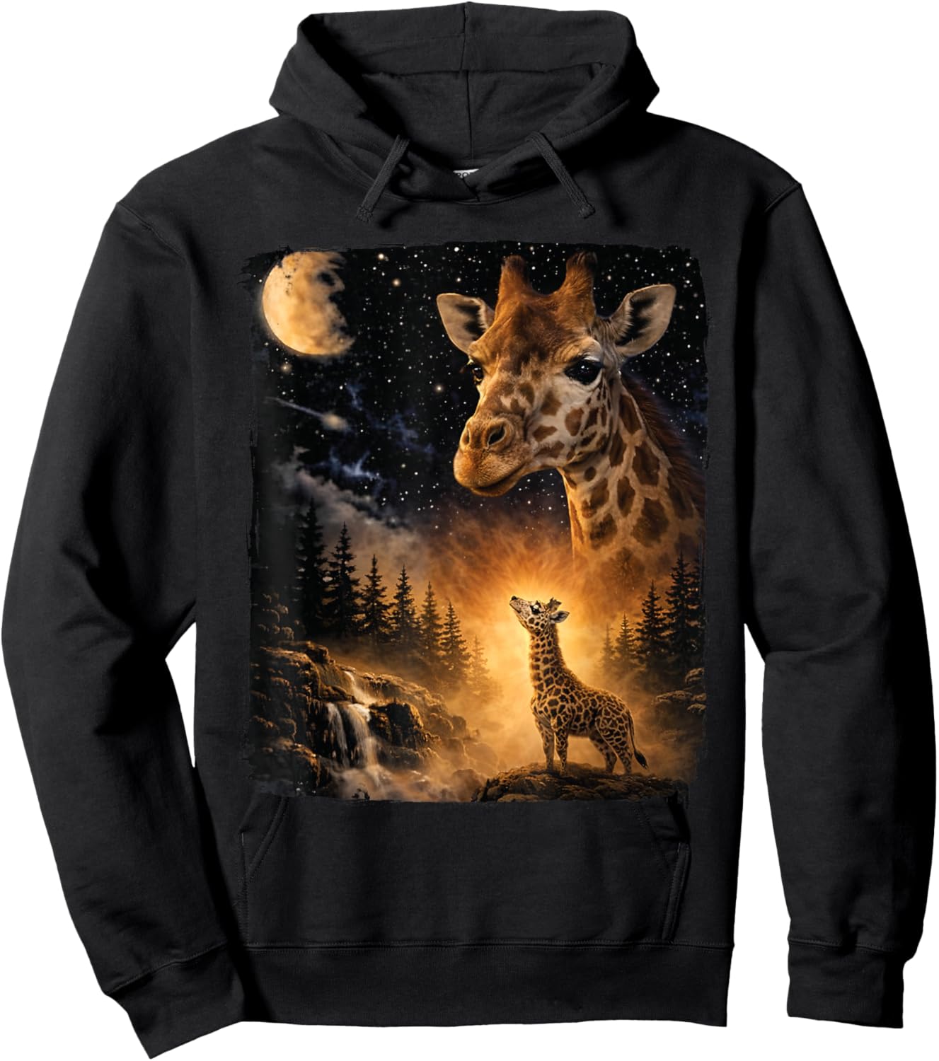 Vintage 90s Giraffe Howling at The Moon Wildlife Animals Hoodie - Hoodie | Black