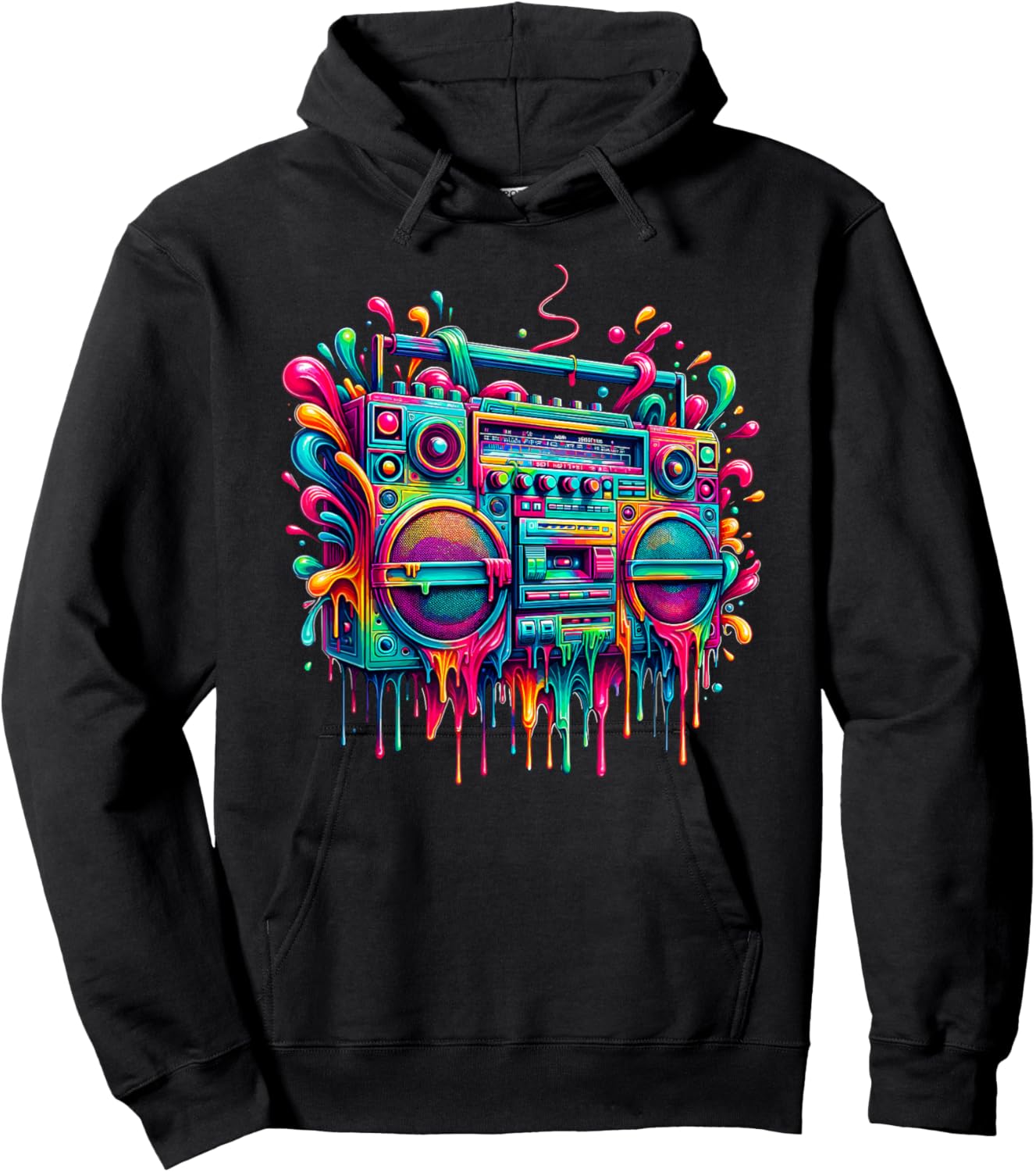 Dripping Paint Boombox Old School 80s Music Hip Hop Hoodie - Hoodie | Black