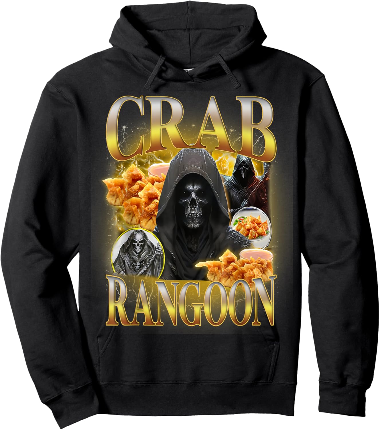 Crab Rangoon Meme Bootleg Rap Style Funny Hard Skeleton Meme Hoodie - Hoodie | Black
