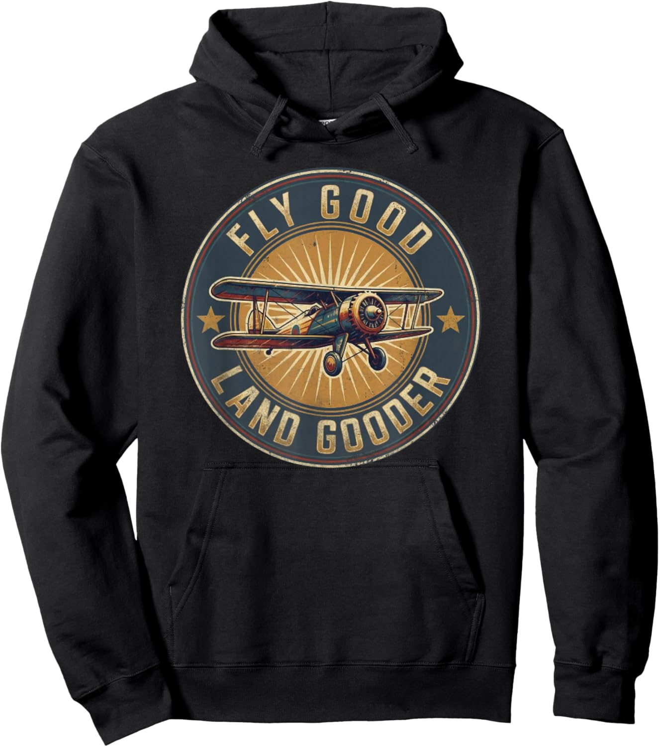 Funny Pilot Aviation Airplane Fly Good Land Gooder Flight Hoodie - Hoodie | Black