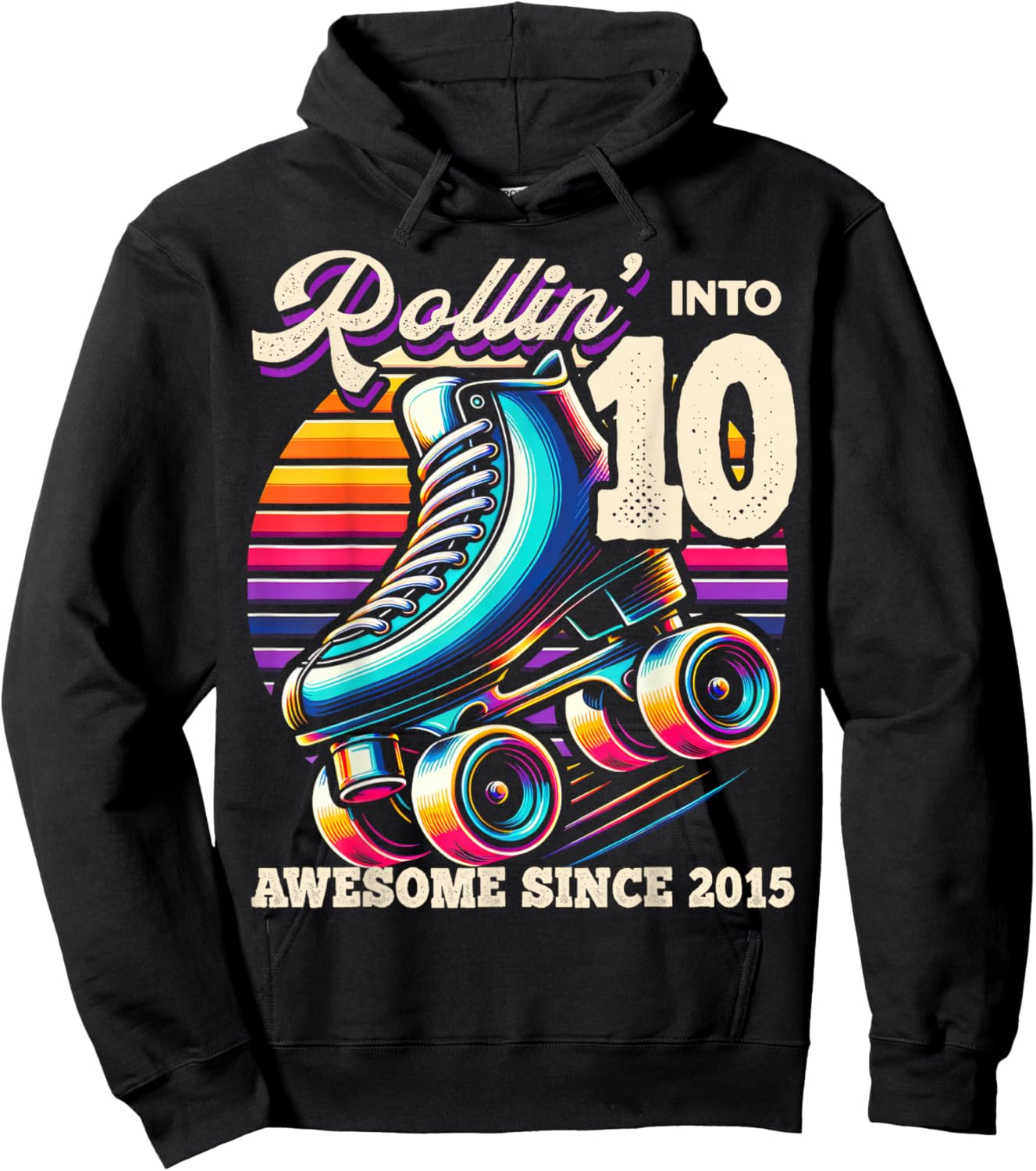 Birthday Roller Skating 10th Girl Rollin into 10 Skate Party Hoodie - Hoodie | Black
