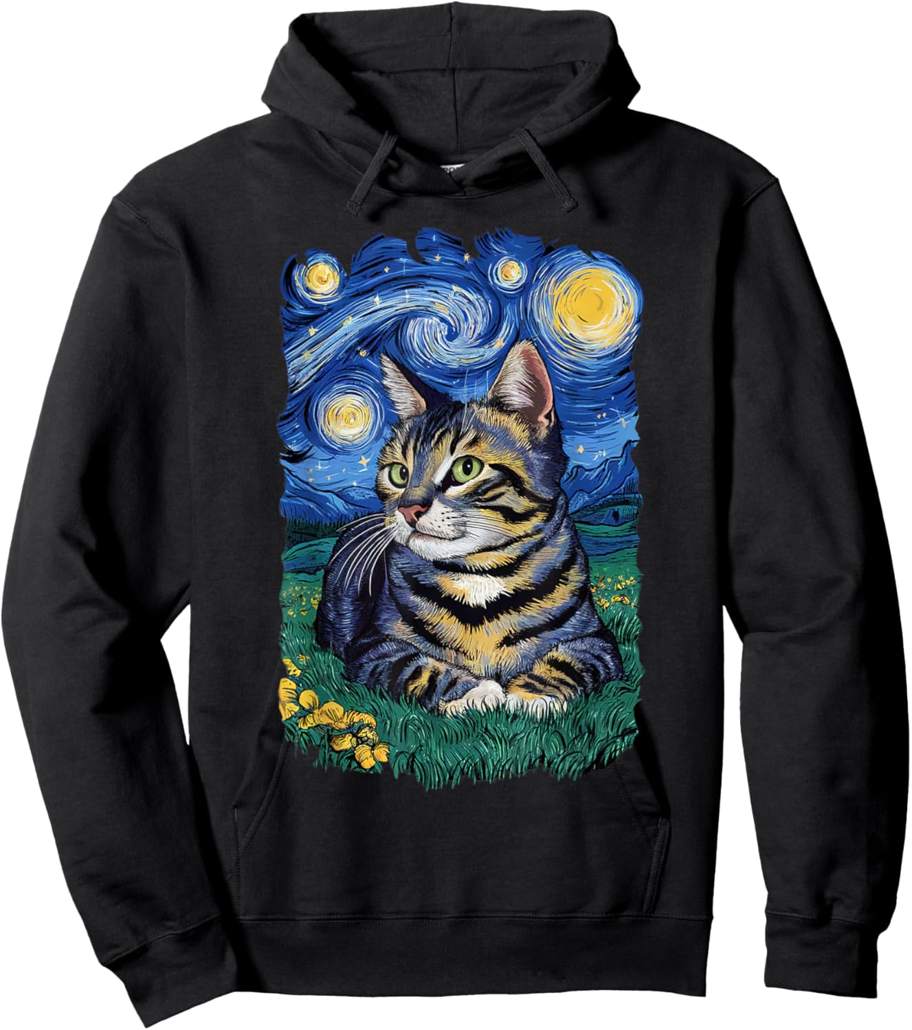 Van Gogh Cat Gifts Tabby Cat Owner Cat Lady Hoodie - Hoodie | Black