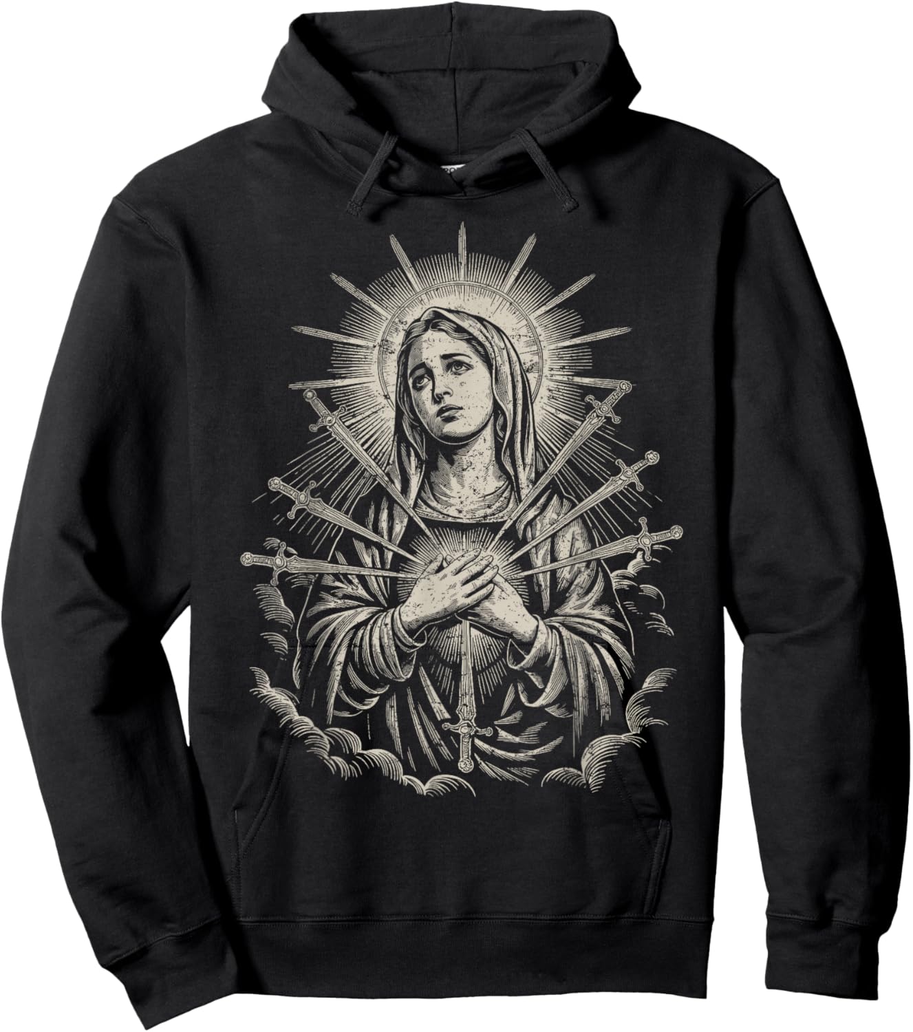 Virgin Mary Vintage Christian Our Lady of Sorrows Swords Hoodie - Hoodie | Black