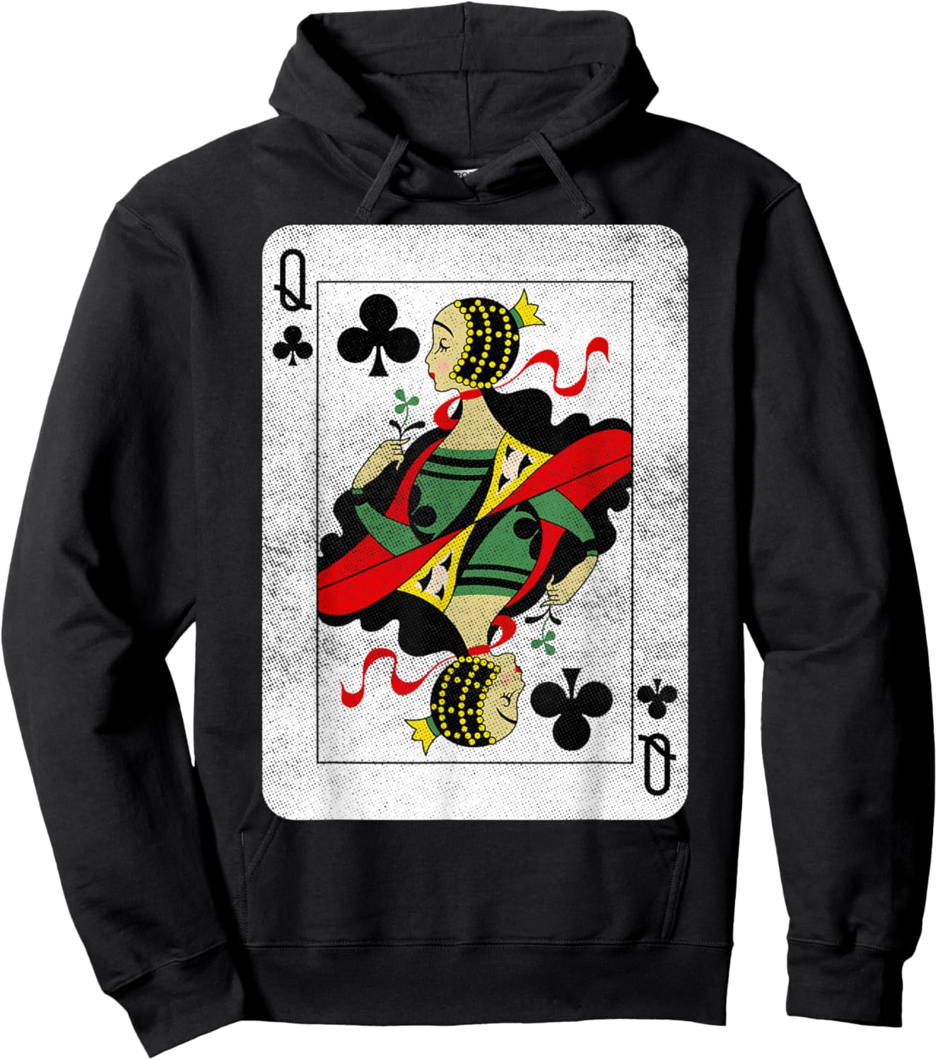 Queen of Clubs Playing Cards Halloween Party Costume Vintage Hoodie - Hoodie | Black