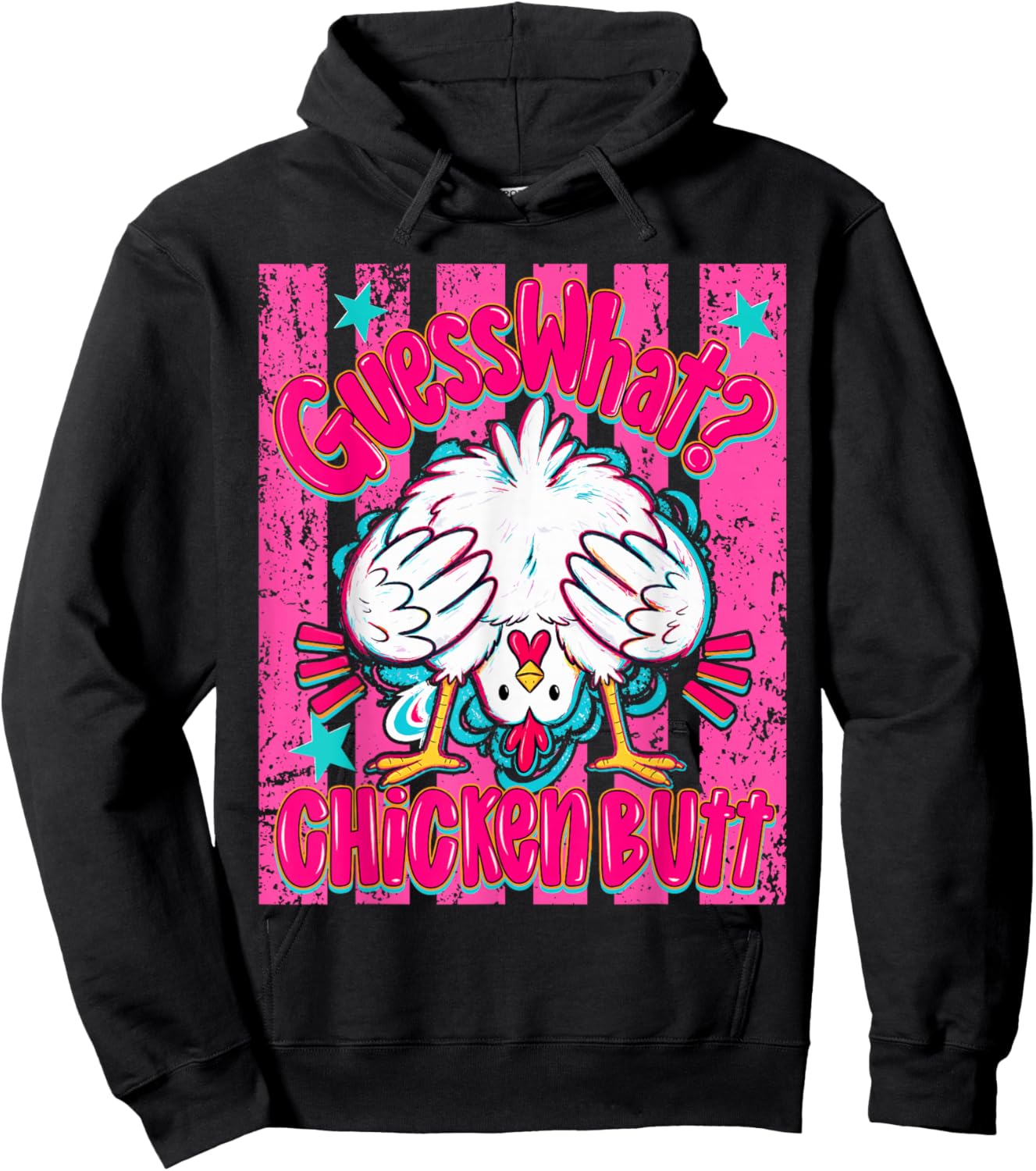 Guess What Chicken Butt Funny Chicken Rooster Meme Hoodie - Hoodie | Black
