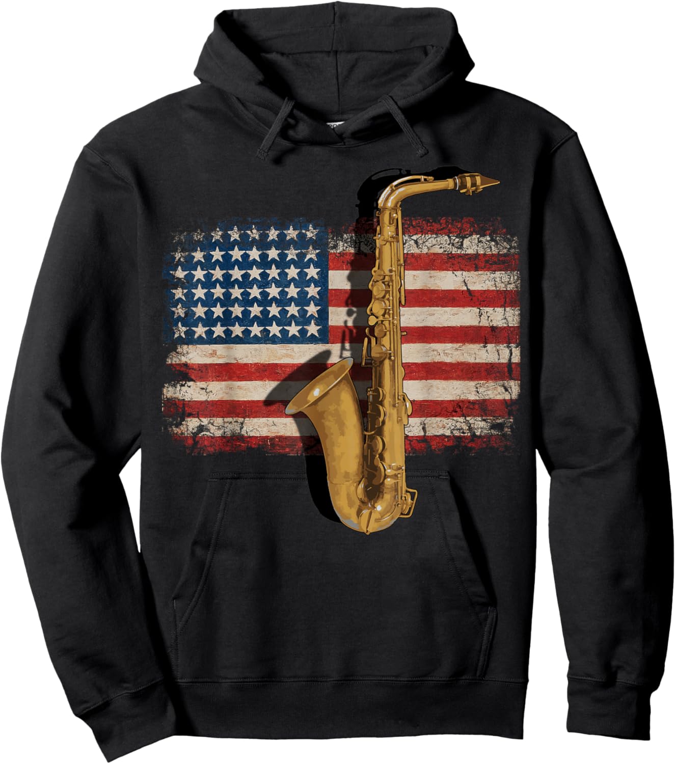 Vintage American Flag Saxophone Funny Sax Music Player Hoodie - Hoodie | Black