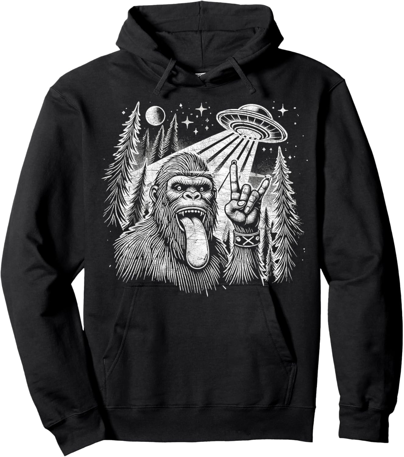 Sasquatch Selfie Big Foot Rock On UFO Alien Funny Hoodie - Hoodie | Black